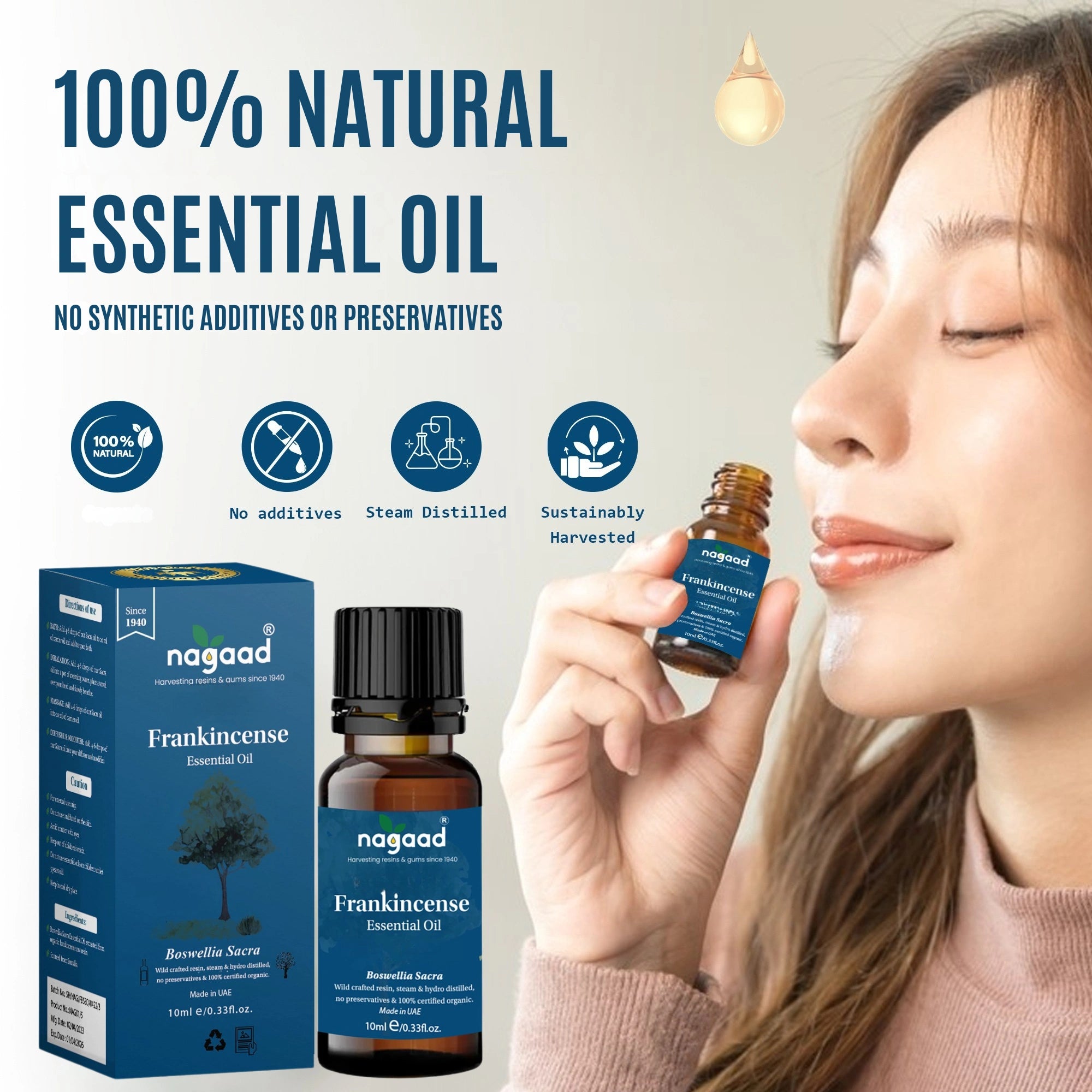 A single palm leaf in a clear glass of water on a white background.